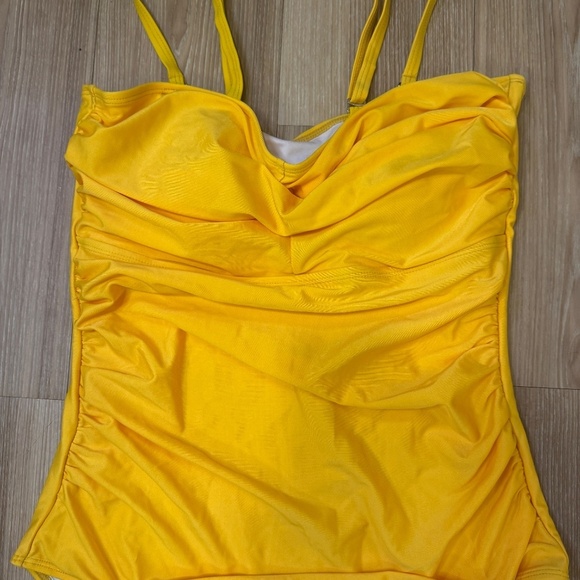 Bright Yellow Ruched One-Piece Swimsuit – Size 8 - Picture 2 of 4